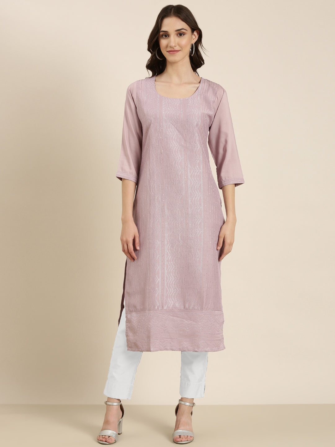 Women Lavender Embellished Straight Kurta