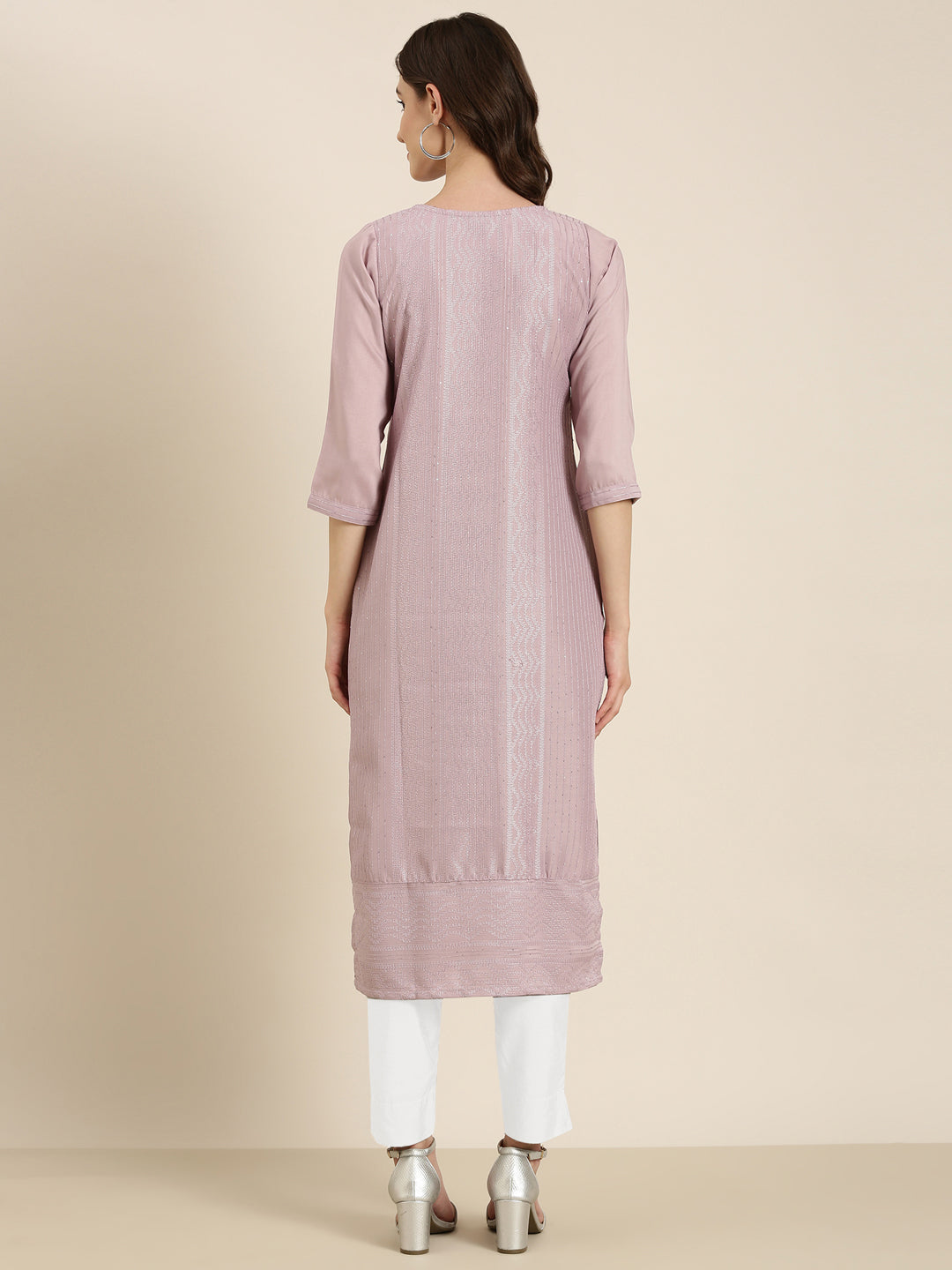 Women Lavender Embellished Straight Kurta