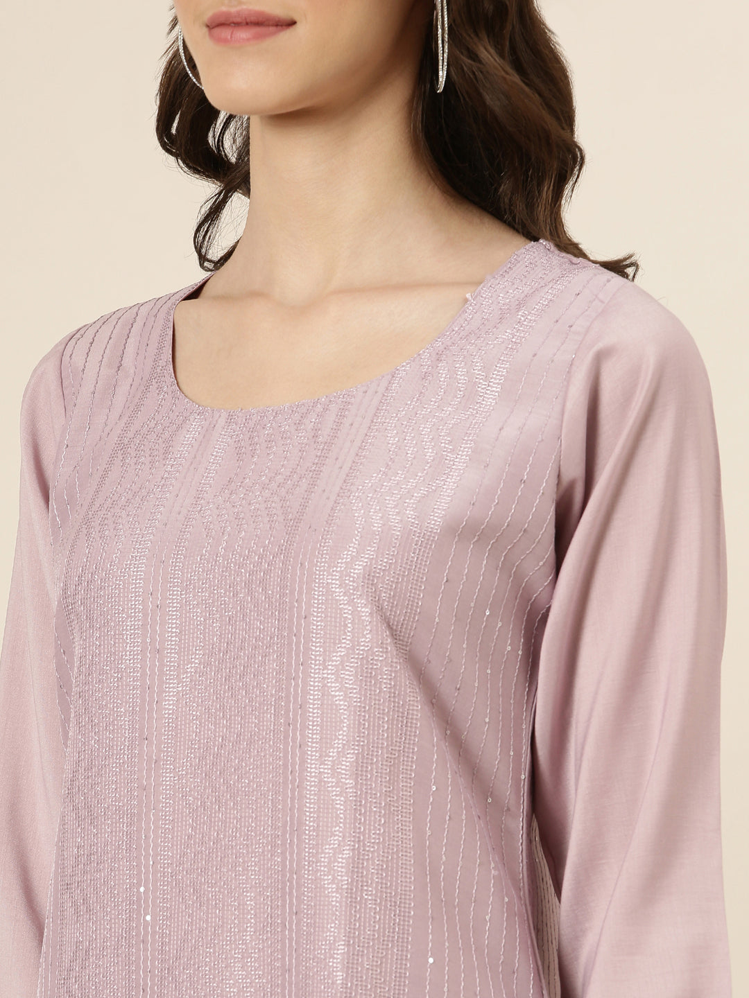 Women Lavender Embellished Straight Kurta