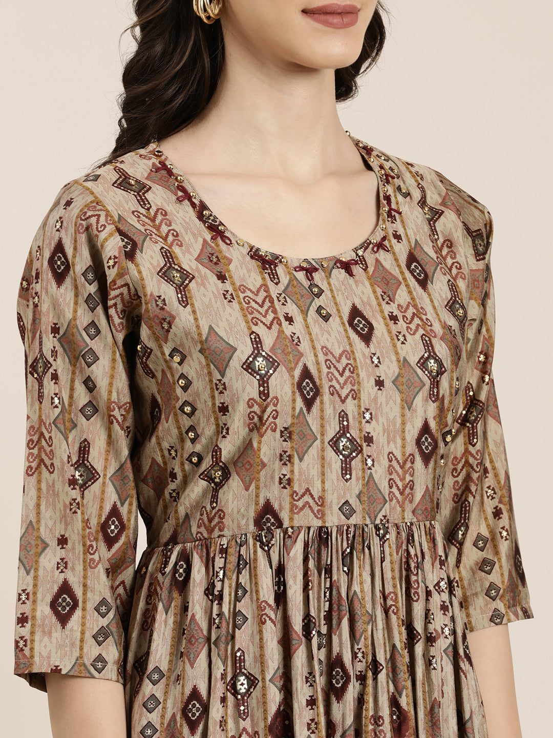 Women Taupe Printed Kurta Set