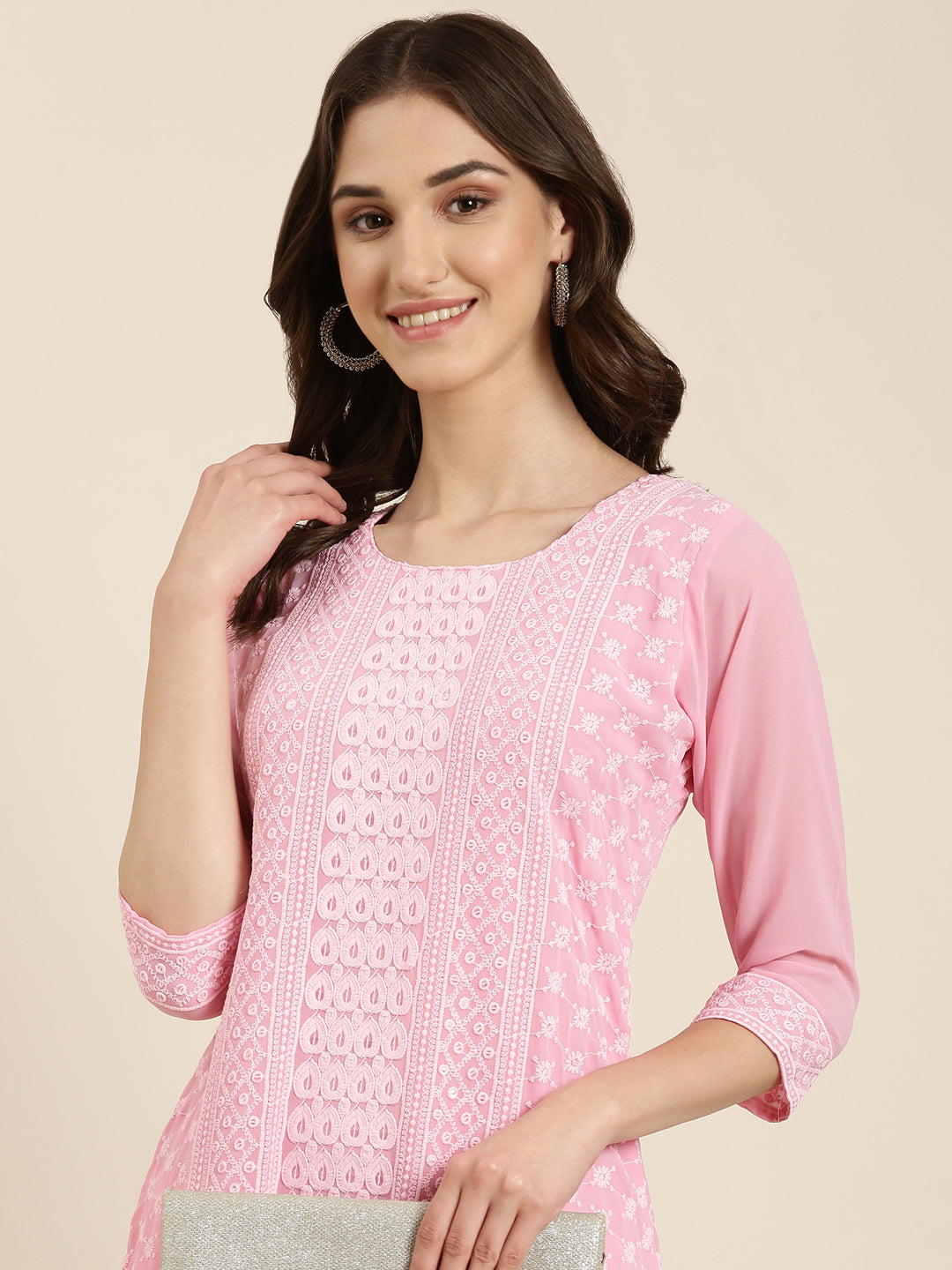 Women Pink Embellished Straight Kurta