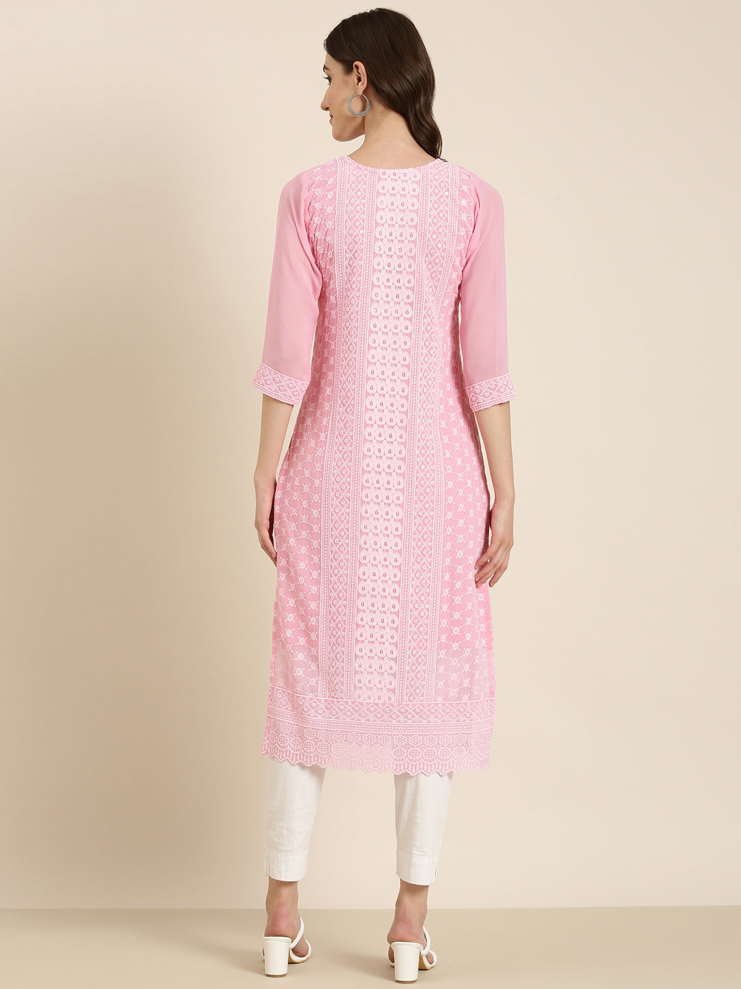 Women Pink Embellished Straight Kurta