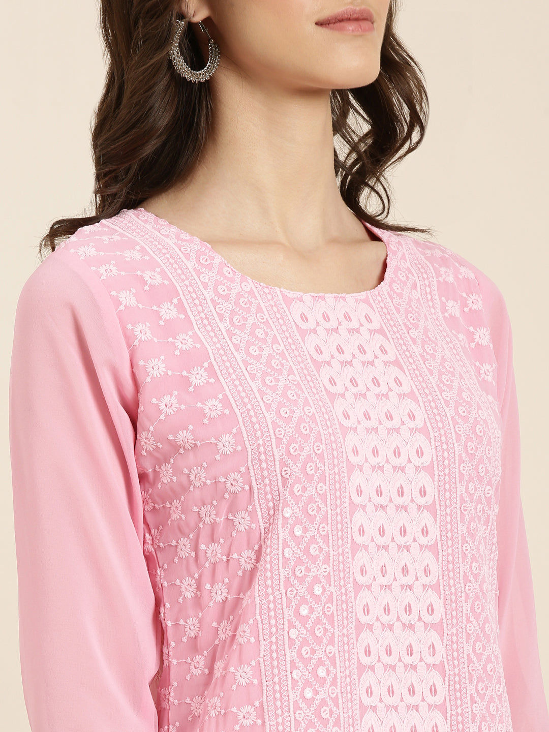 Women Pink Embellished Straight Kurta