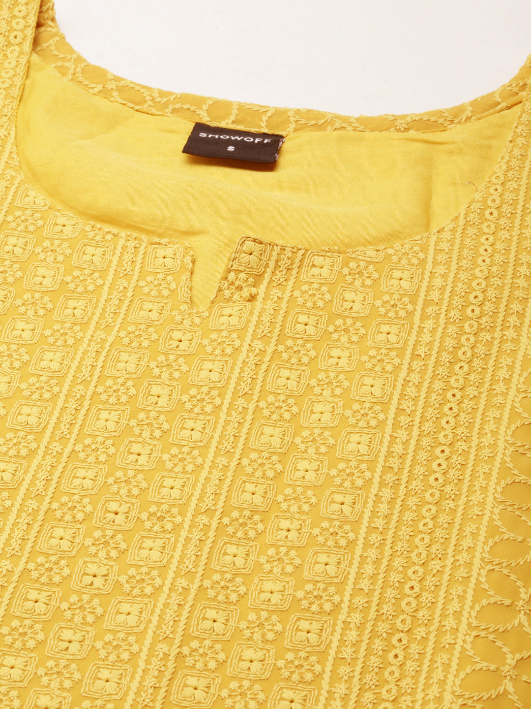 Women Mustard Embellished Straight Kurta