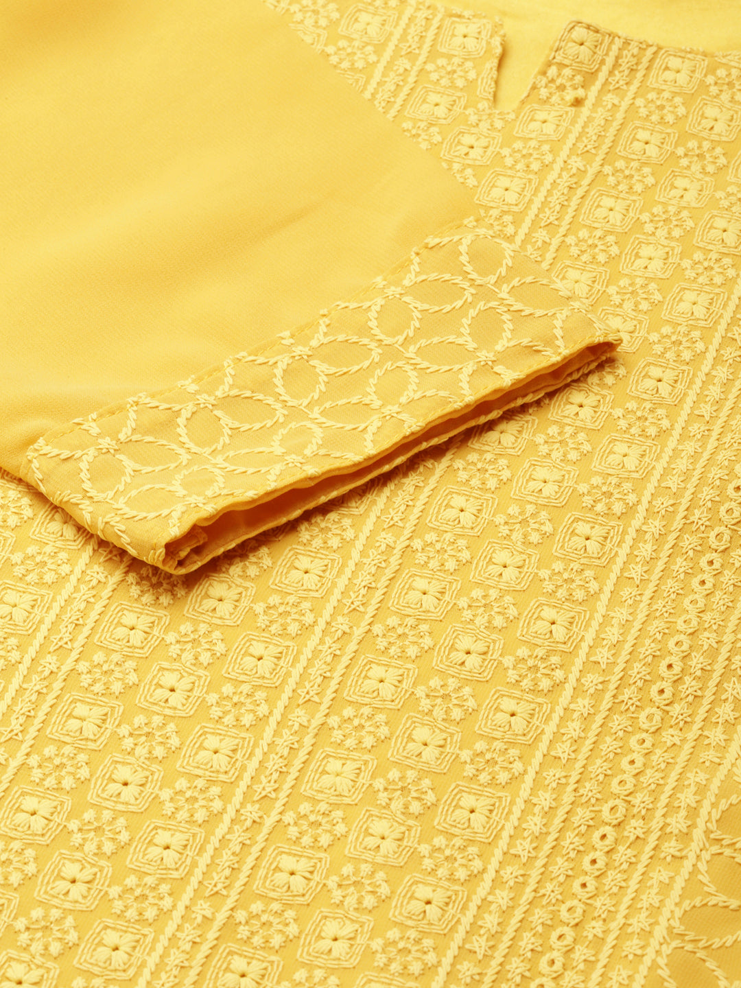 Women Mustard Embellished Straight Kurta