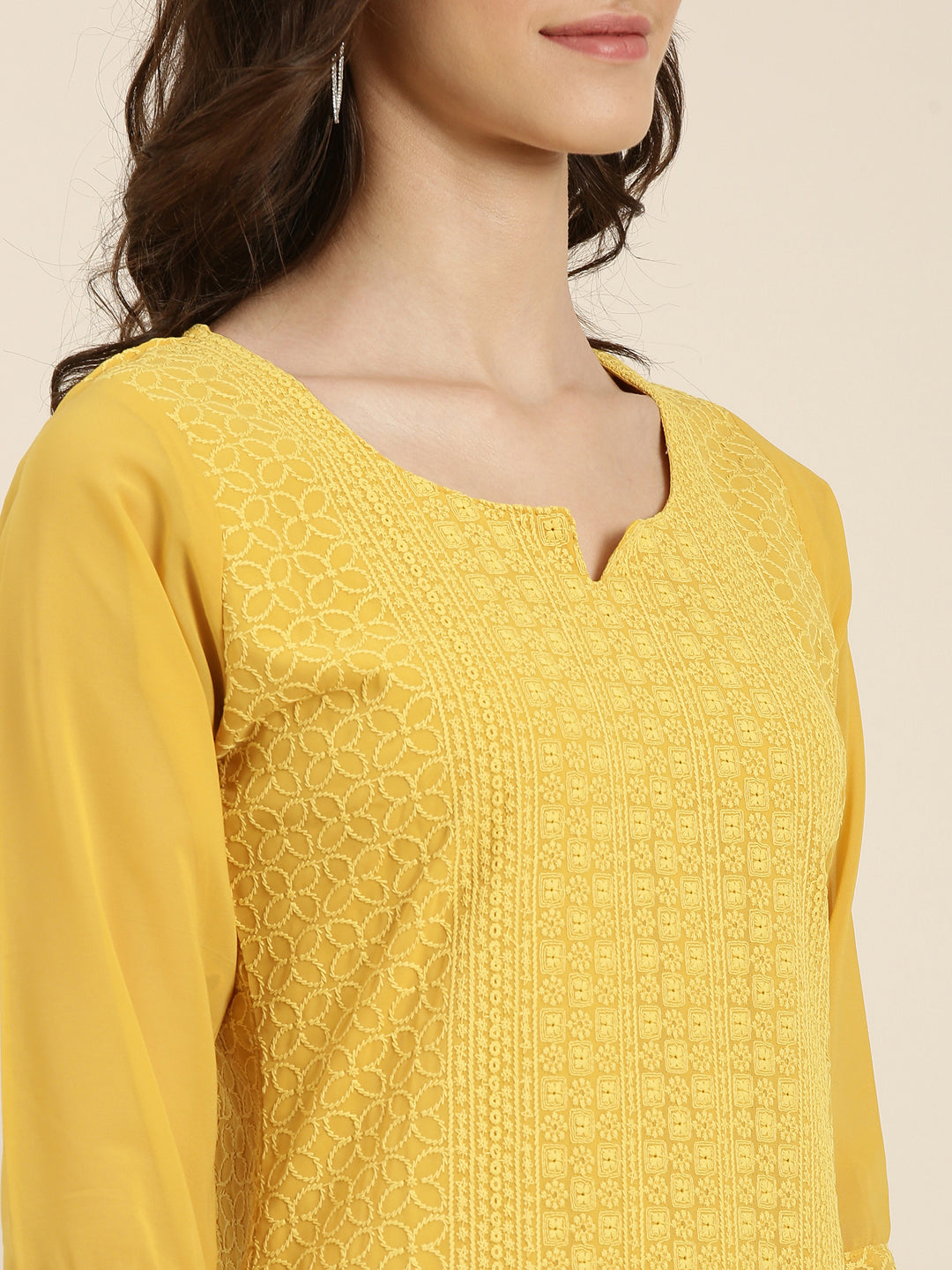 Women Mustard Embellished Straight Kurta