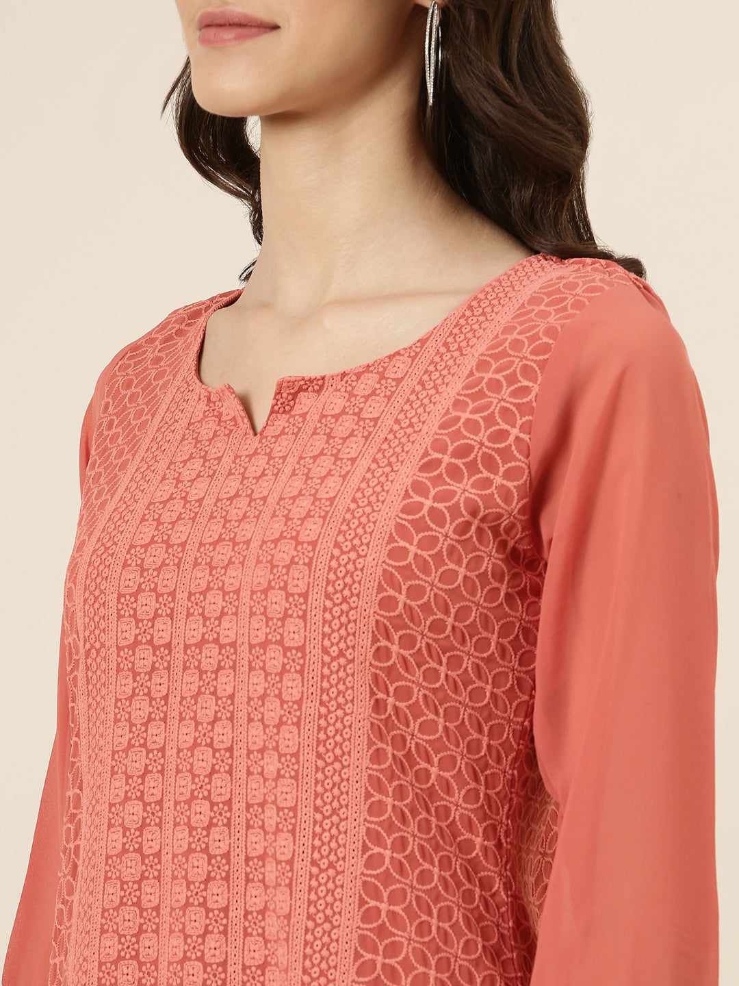 Women Peach Embellished Straight Kurta