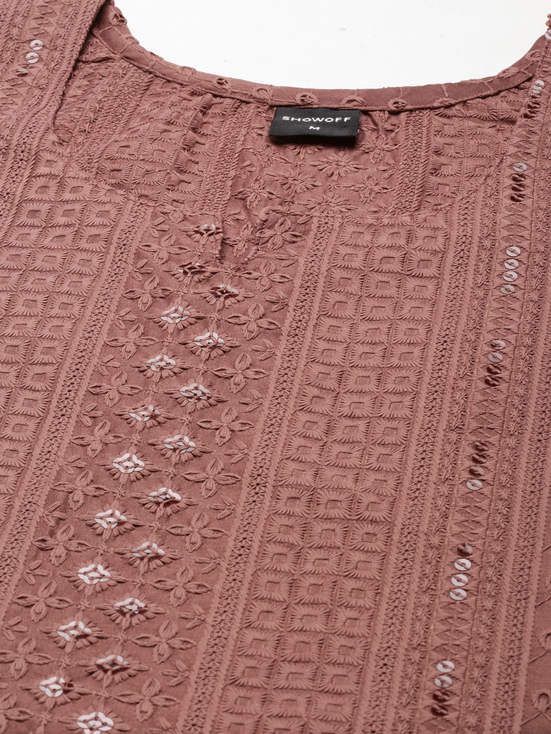 Women Brown Embellished Straight Kurta