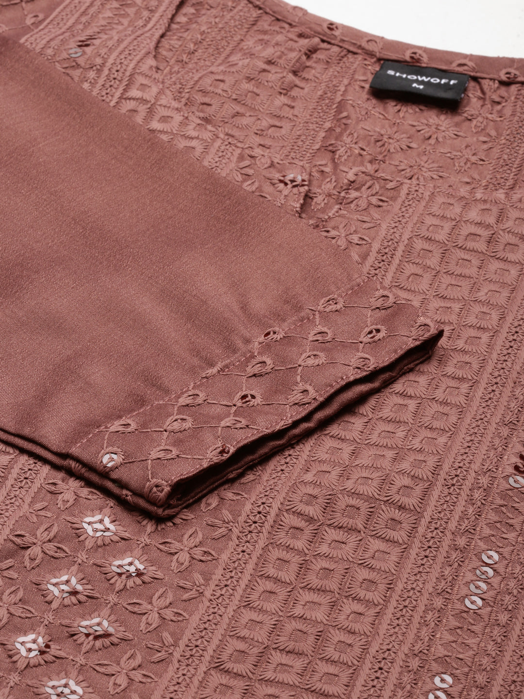 Women Brown Embellished Straight Kurta