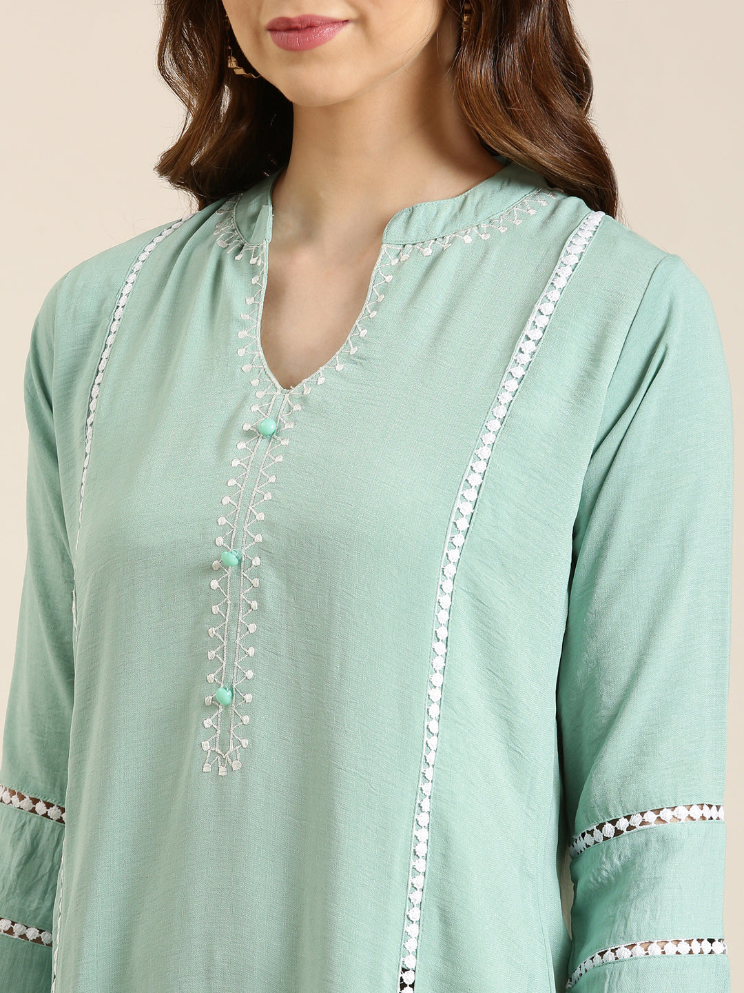 Women Sea Green Solid Straight Kurta Set