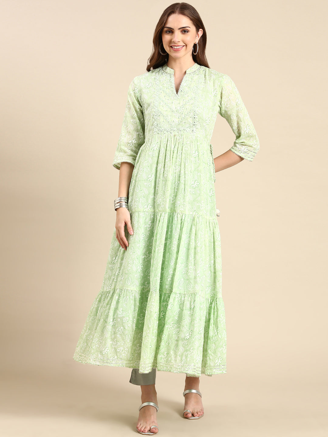 Women's Green Floral Anarkali Kurta