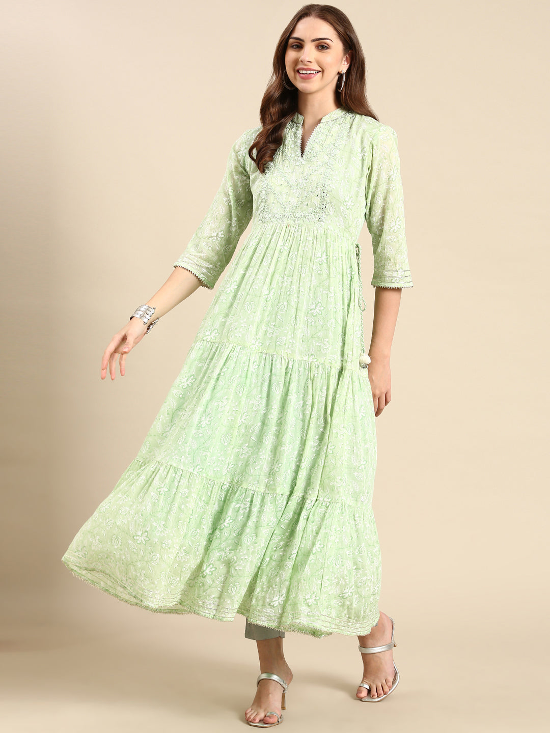 Women's Green Floral Anarkali Kurta