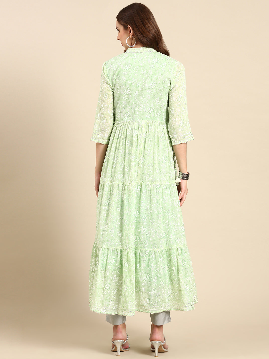 Women's Green Floral Anarkali Kurta