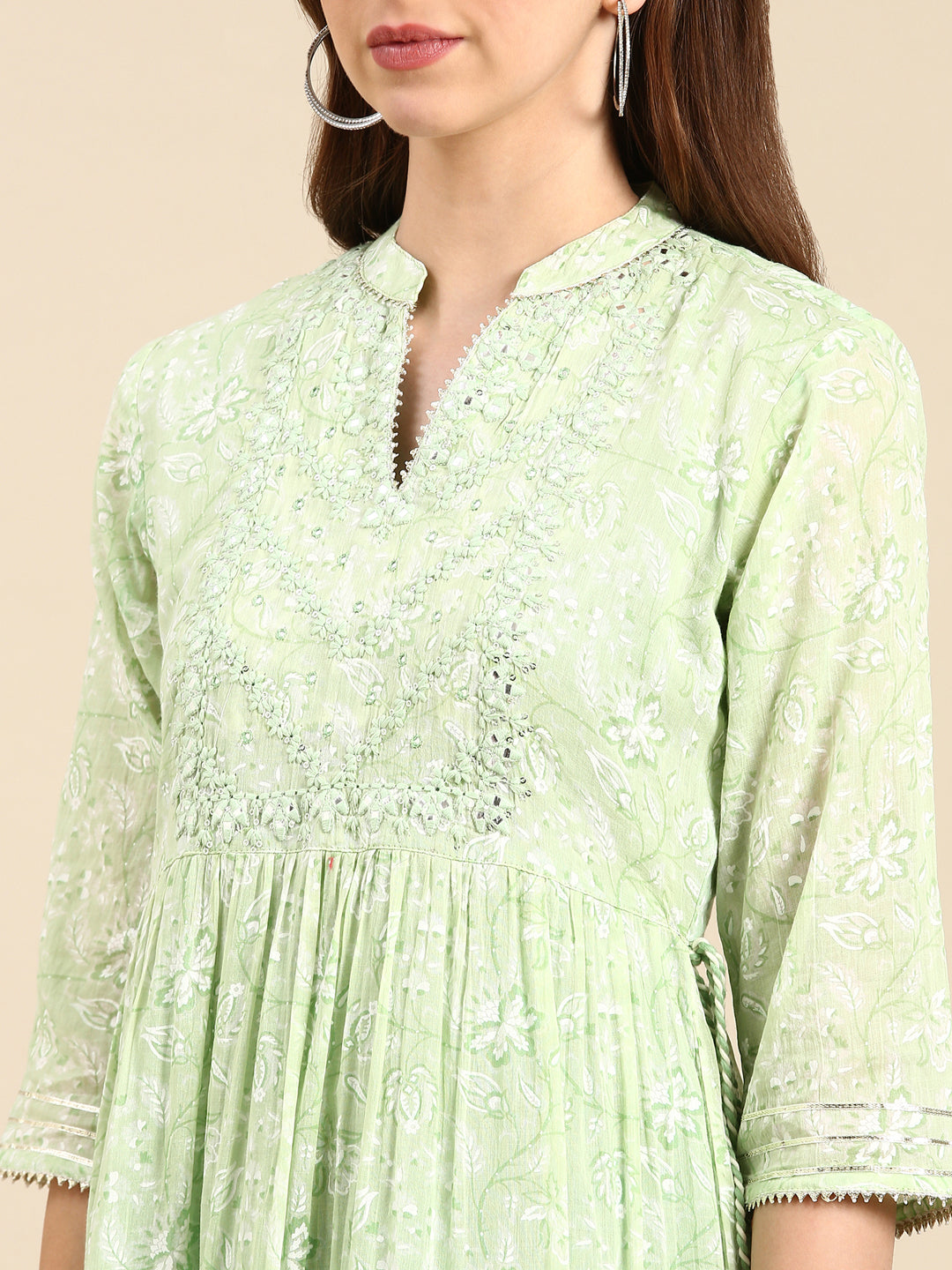 Women's Green Floral Anarkali Kurta