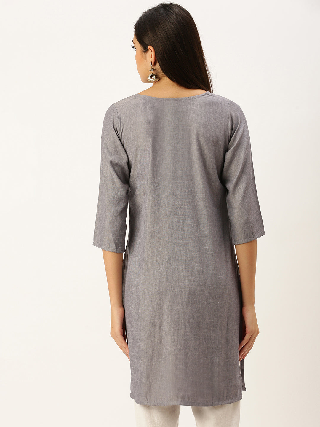 Women's Grey Embellished Straight Kurtas