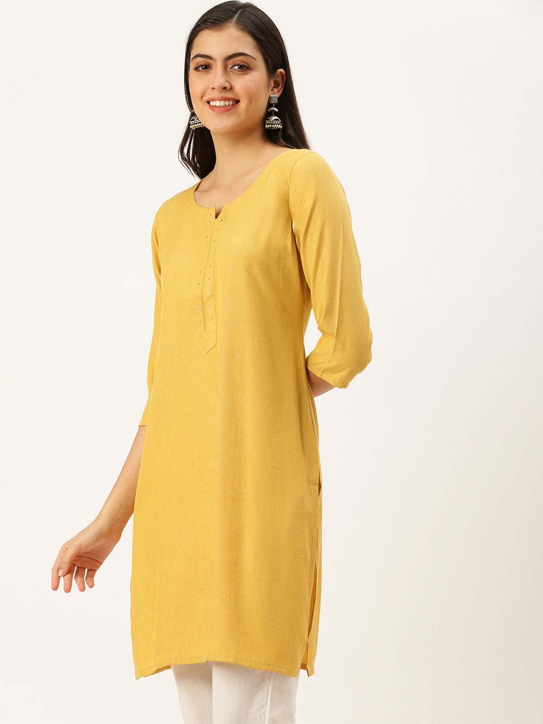 Women's Yellow Embellished Straight Kurtas