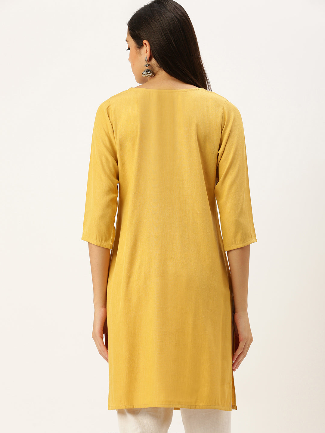 Women's Yellow Embellished Straight Kurtas