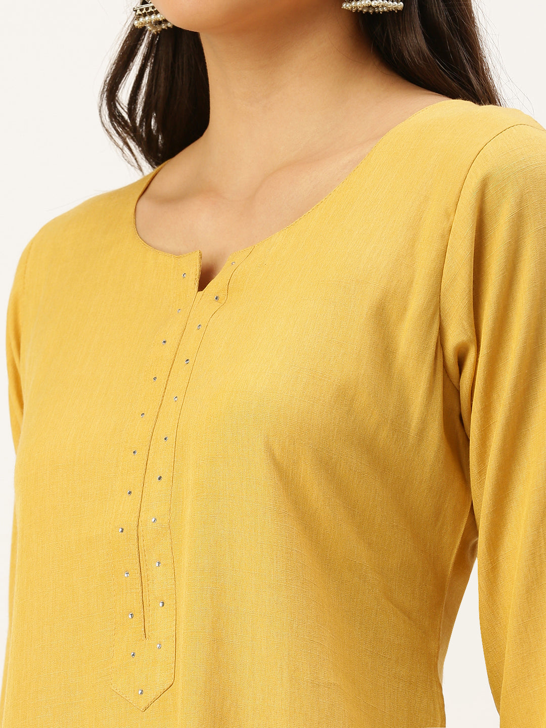 Women's Yellow Embellished Straight Kurtas