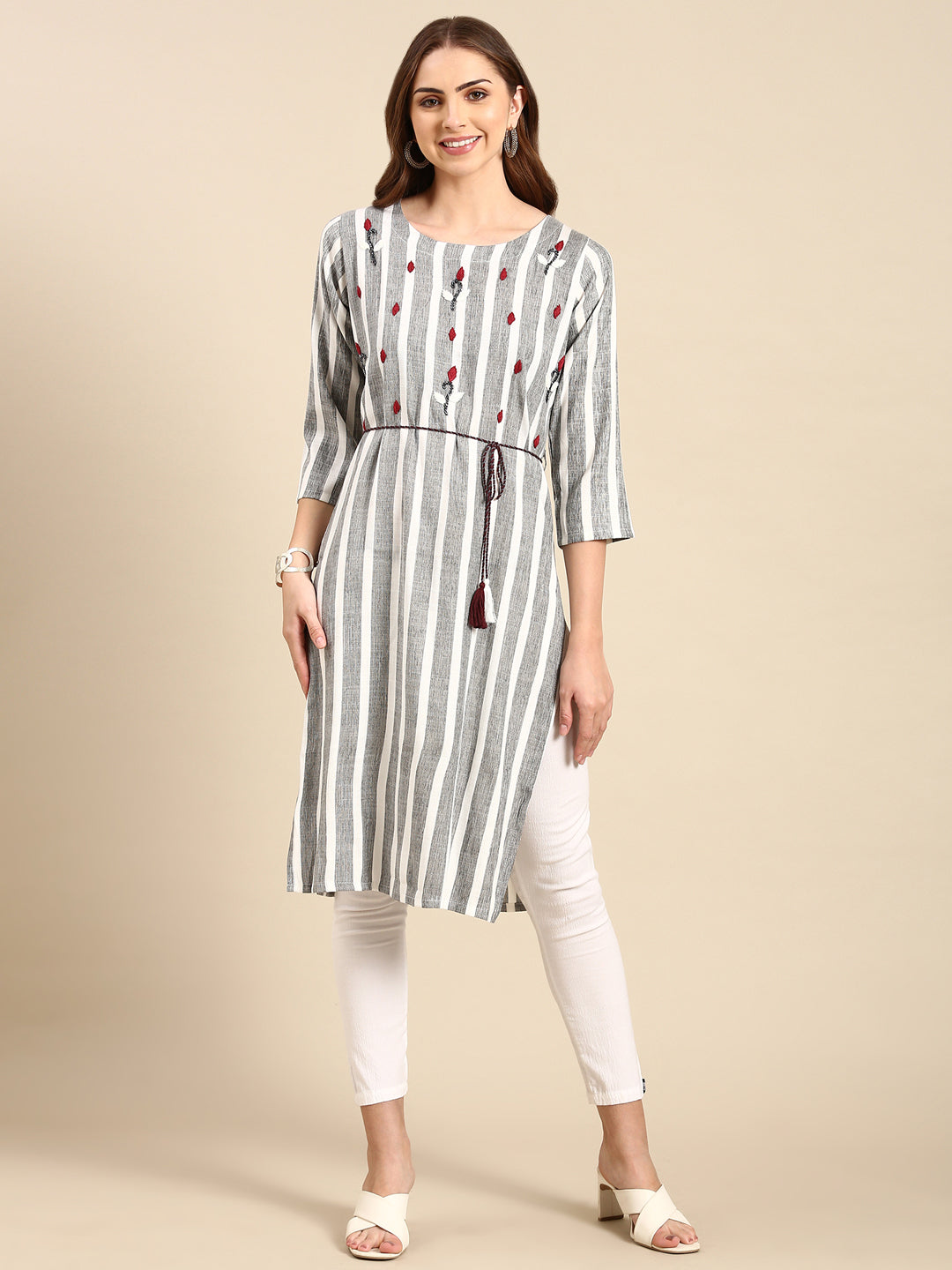 Women's Grey Printed Straight Kurta