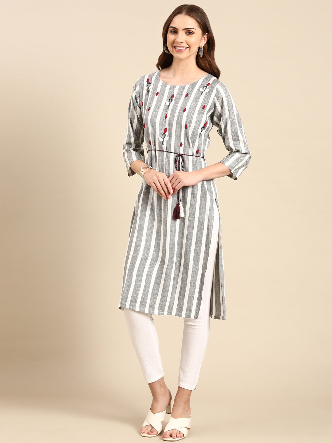 Women's Grey Printed Straight Kurta