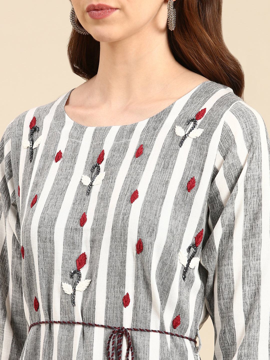 Women's Grey Printed Straight Kurta