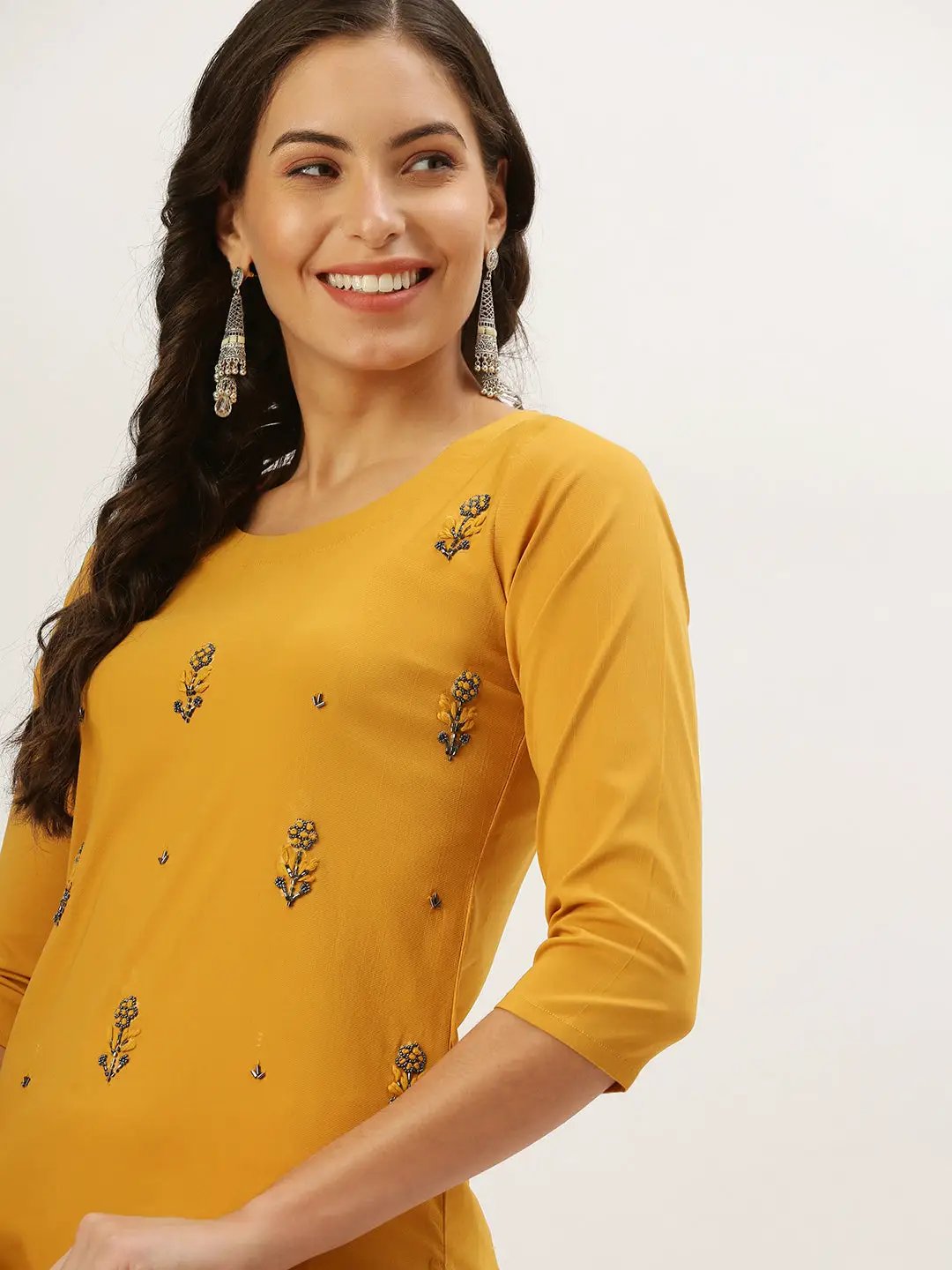 Women's Mustard Embellished Kurta Set