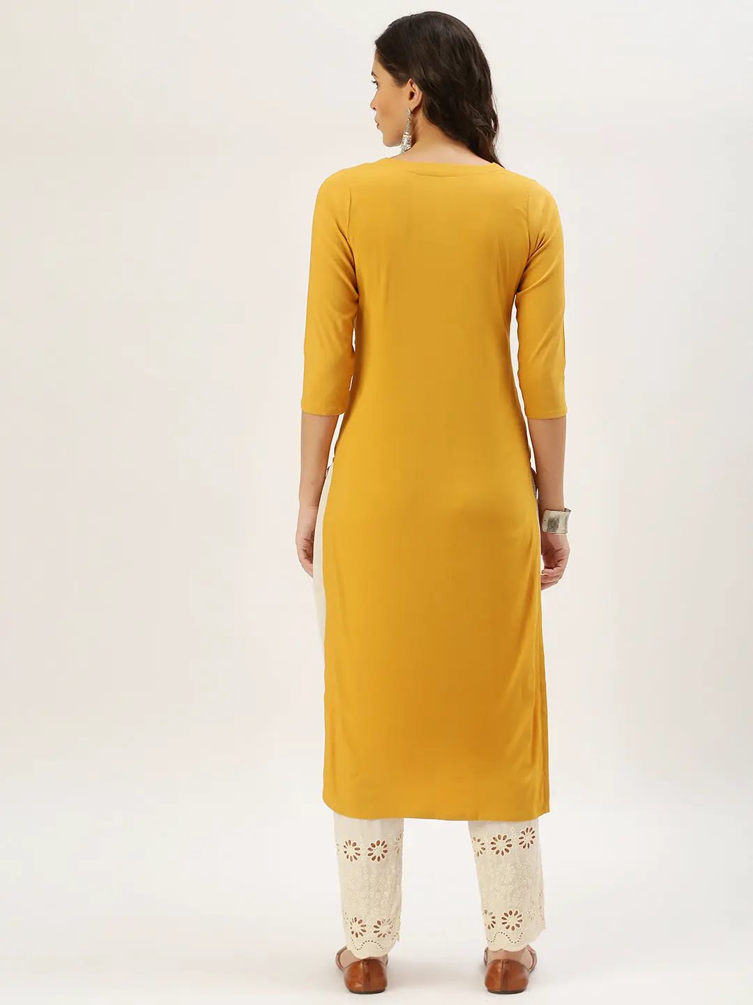 Women's Mustard Embellished Kurta Set