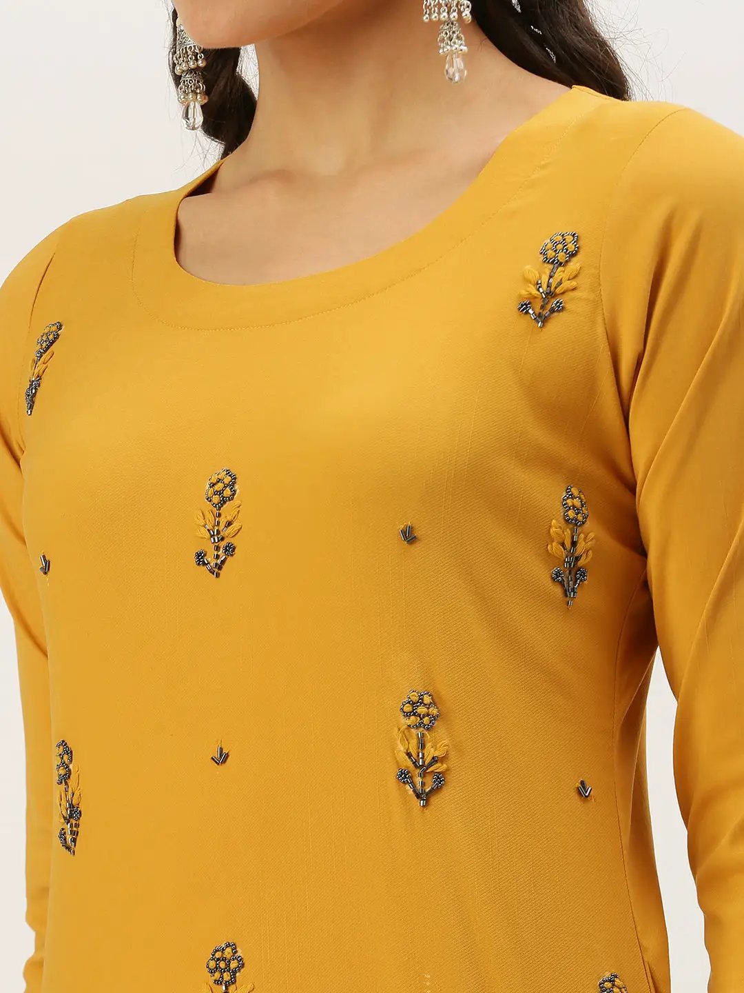 Women's Mustard Embellished Kurta Set