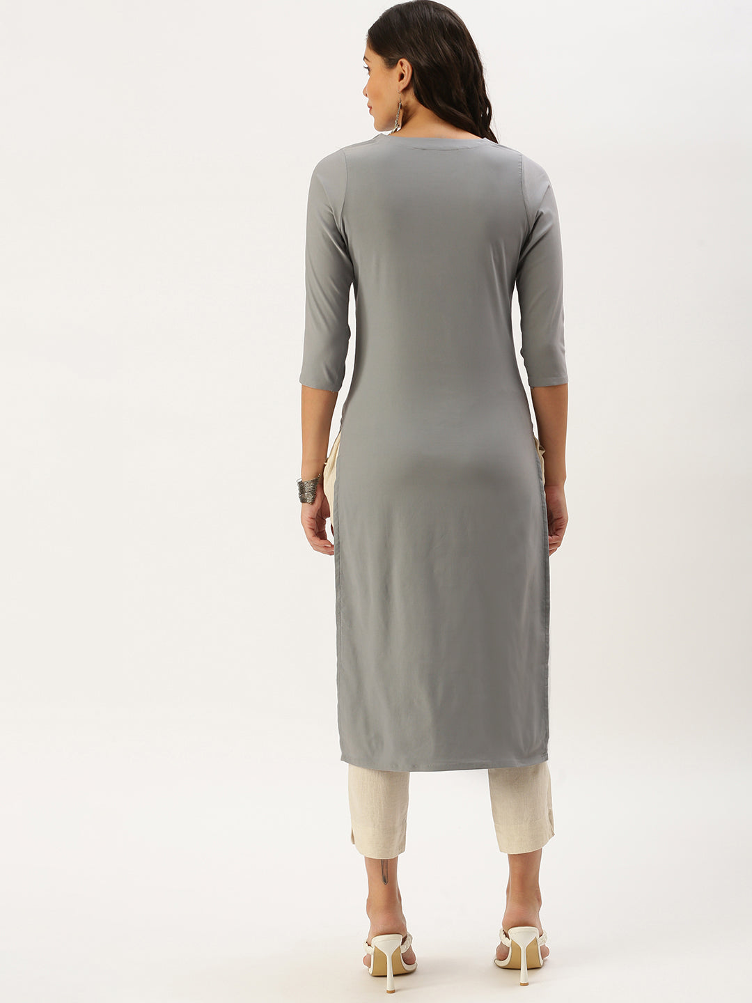 Women's Grey Solid Straight Kurta