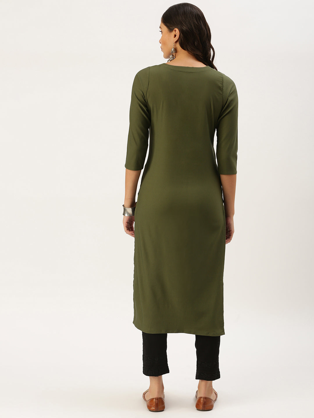 Women's Olive Solid Straight Kurta