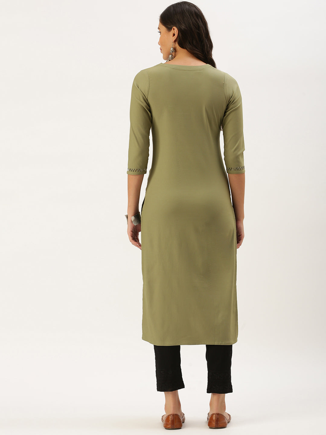 Women's Olive Solid Straight Kurta