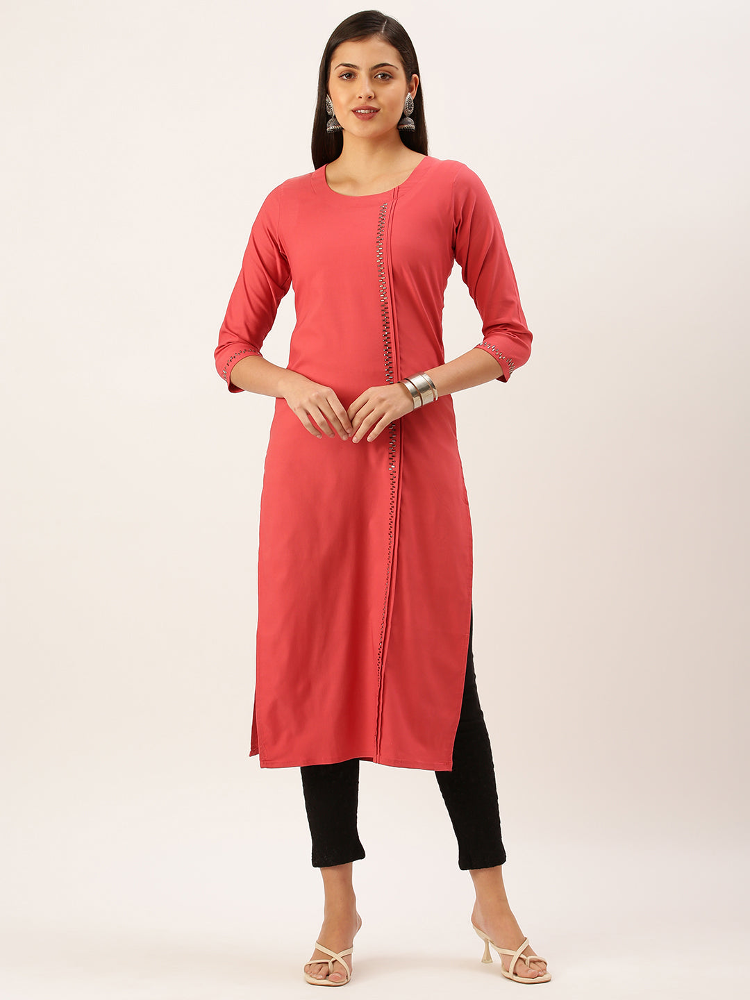 Women's Red Solid Straight Kurta