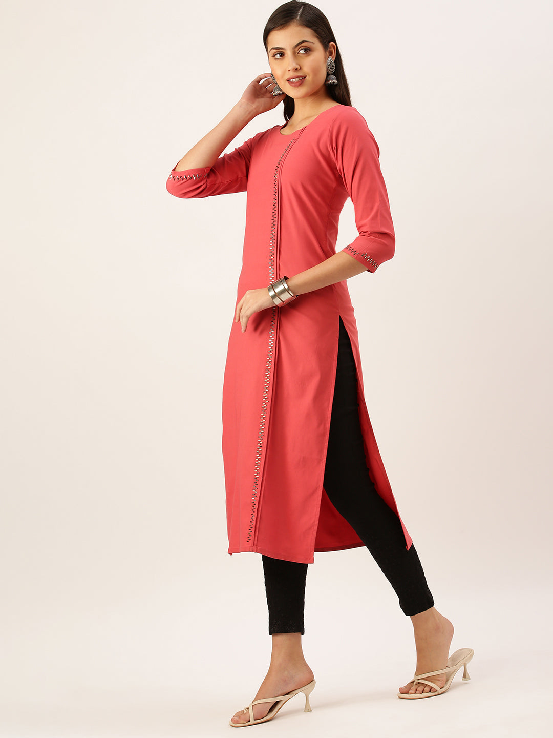 Women's Red Solid Straight Kurta