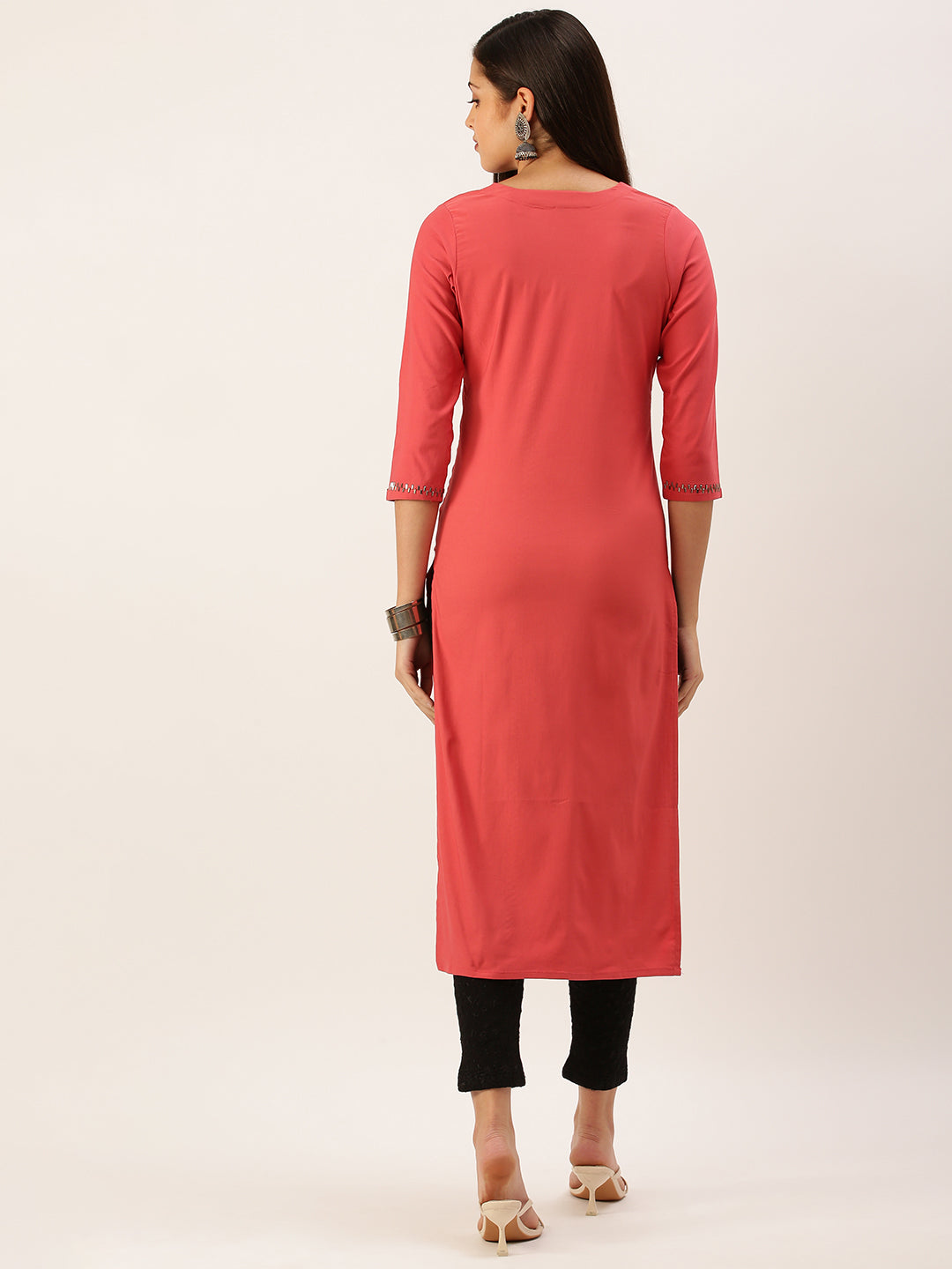 Women's Red Solid Straight Kurta