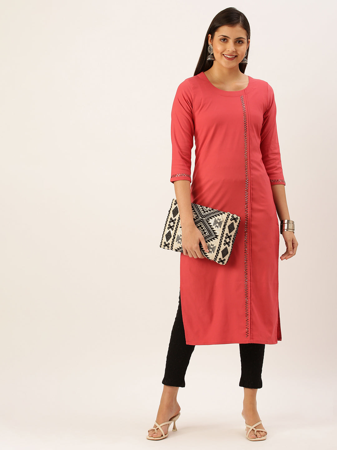 Women's Red Solid Straight Kurta