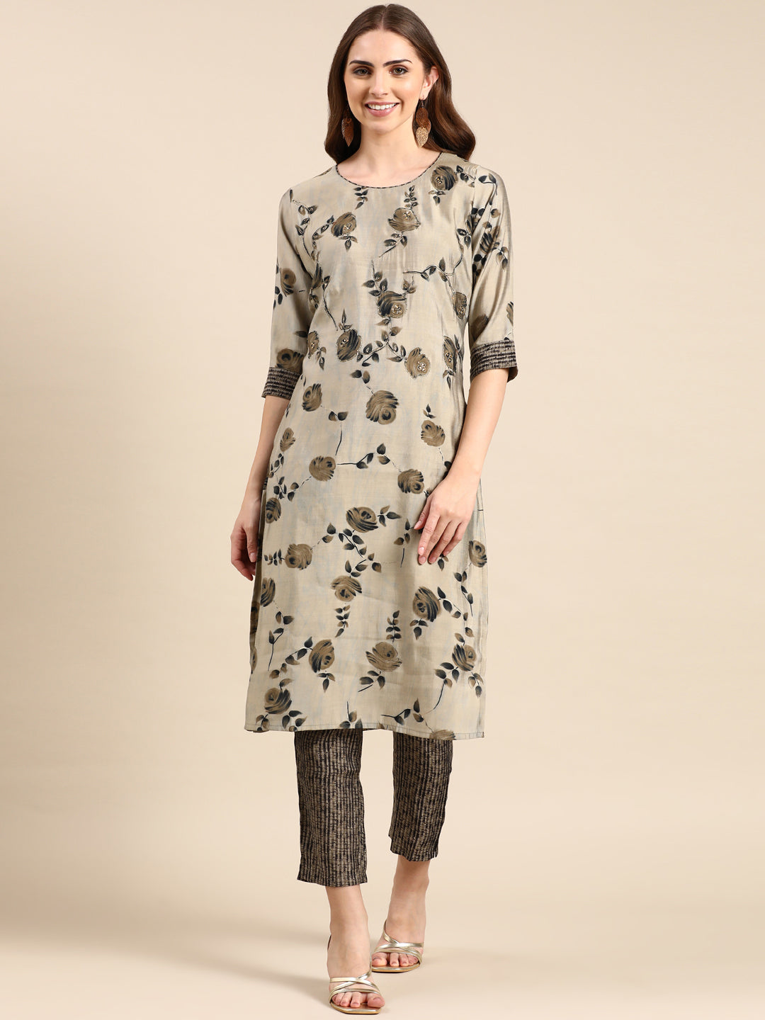 Women's Taupe Printed Kurta Set