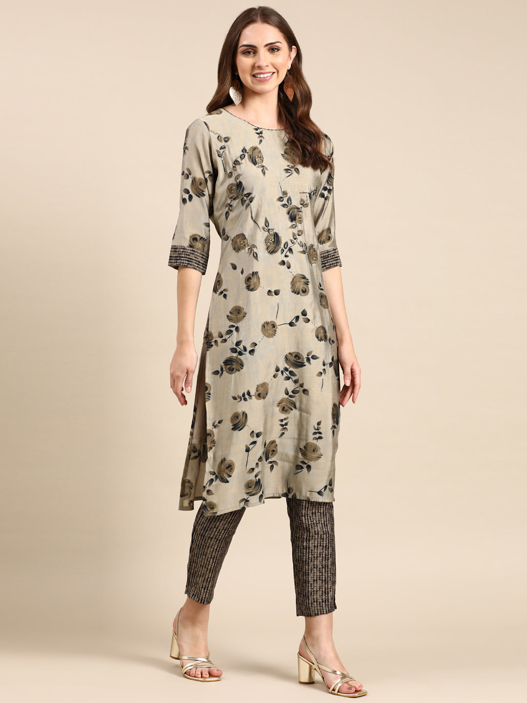 Women's Taupe Printed Kurta Set