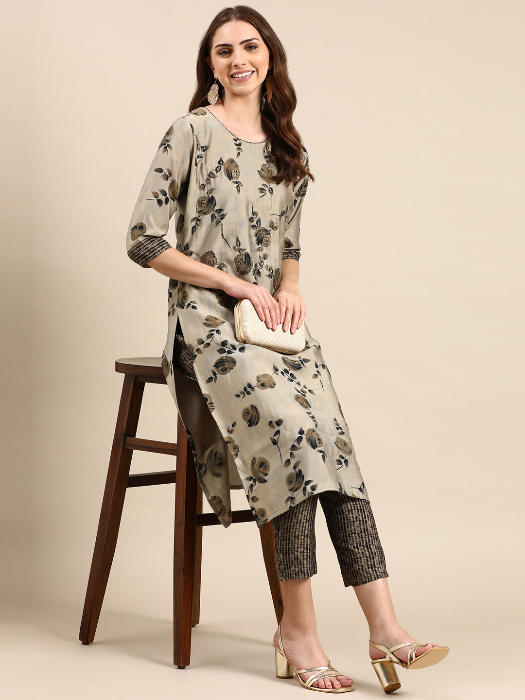 Women's Taupe Printed Kurta Set