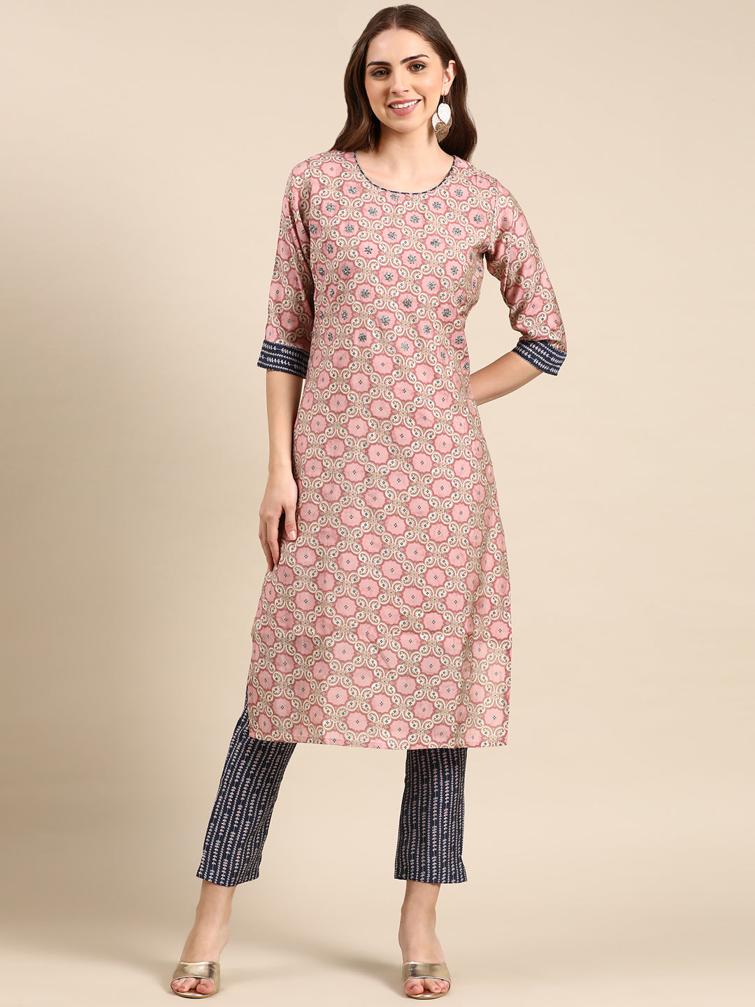 Women's Pink Printed Kurta Set