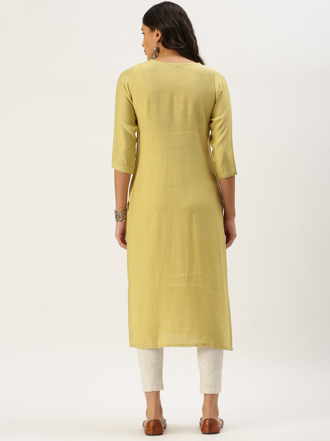 Women's Yellow Embellished Straight Kurta