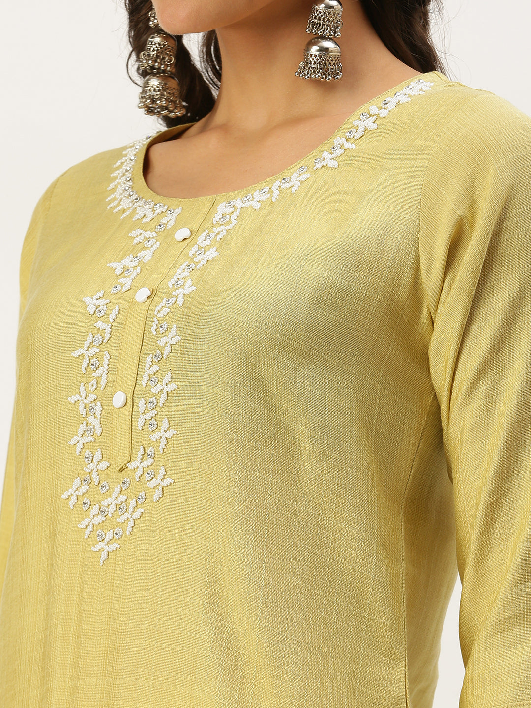 Women's Yellow Embellished Straight Kurta