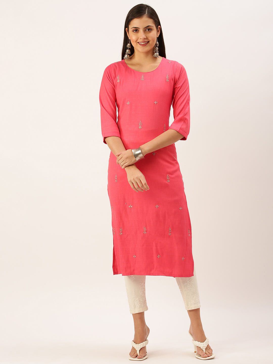 Women's Pink Solid Straight Kurta