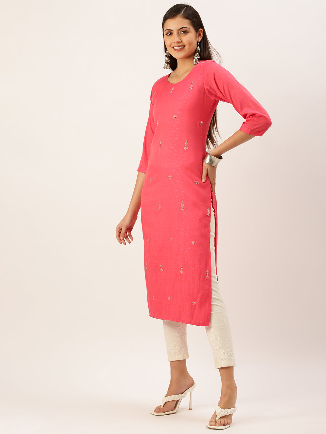 Women's Pink Solid Straight Kurta