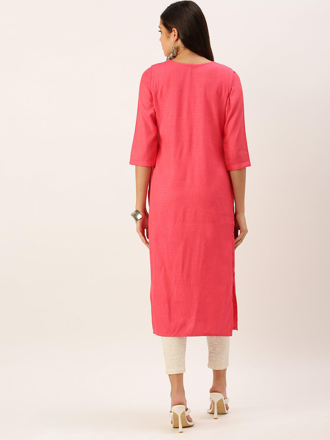 Women's Pink Solid Straight Kurta