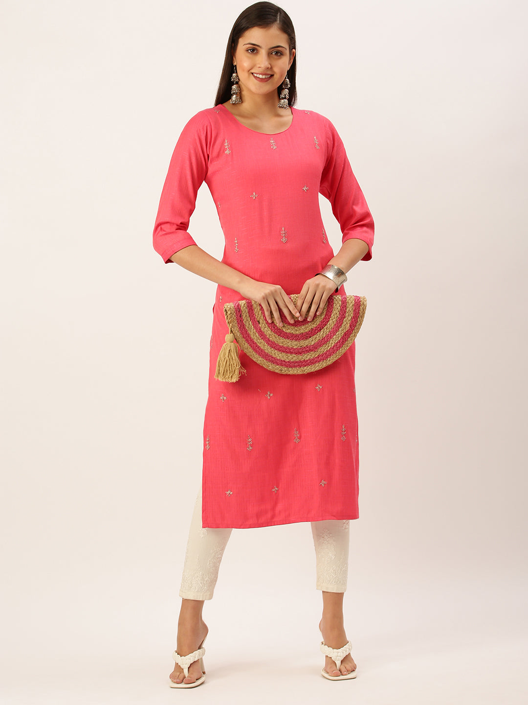 Women's Pink Solid Straight Kurta