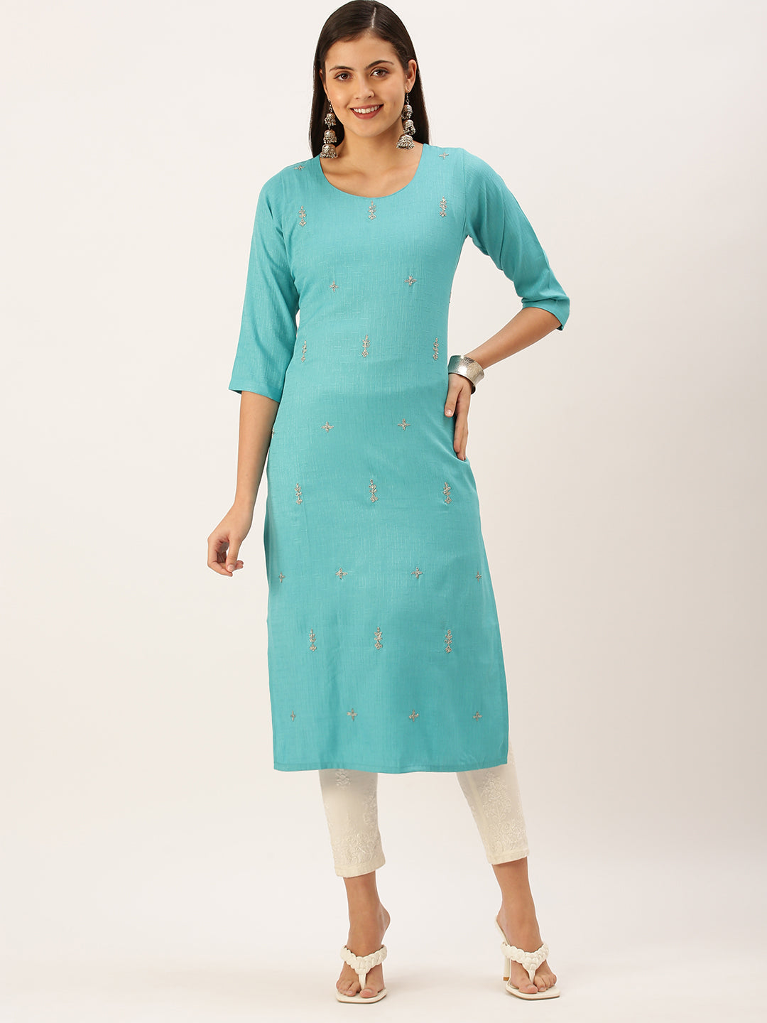 Women's Blue Solid Straight Kurta