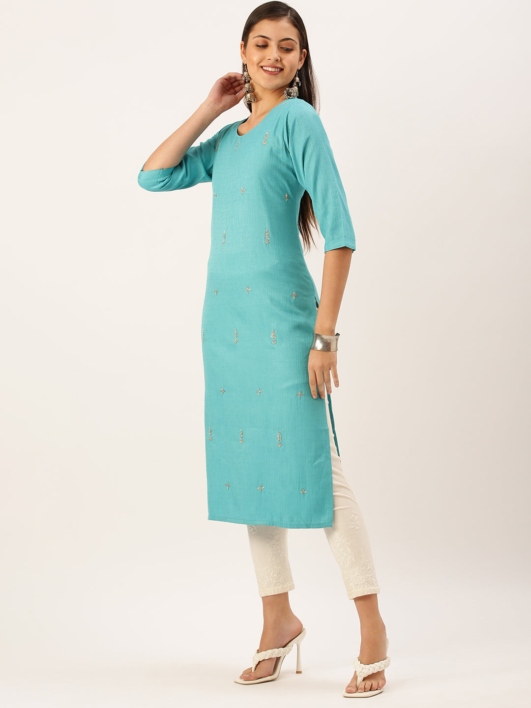 Women's Blue Solid Straight Kurta