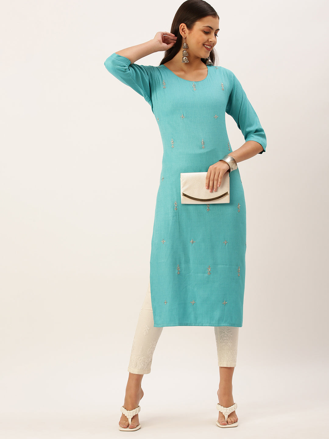 Women's Blue Solid Straight Kurta