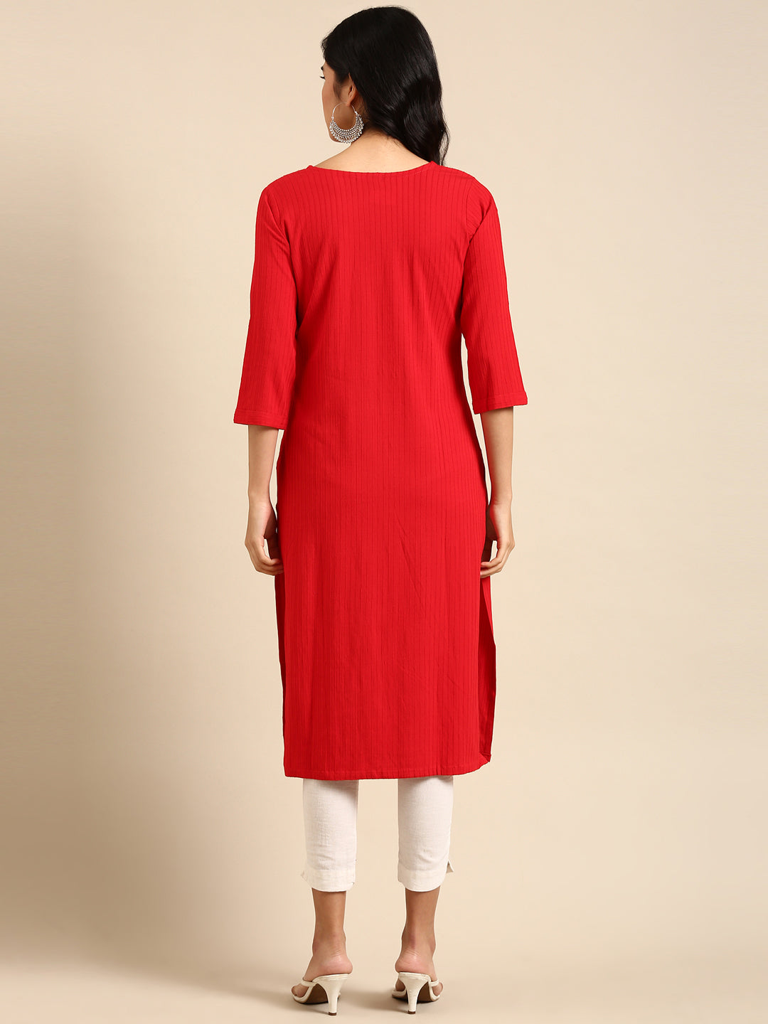 Women's Red Solid Straight Kurta