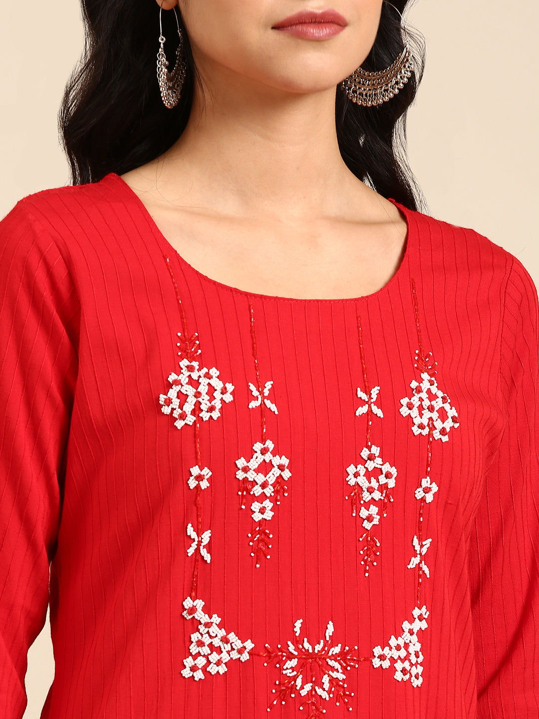 Women's Red Solid Straight Kurta